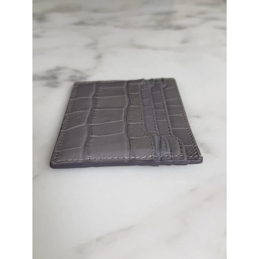 Senreve Carte Folio Dragon Croc Embossed Leather Card Holder Storm Gray